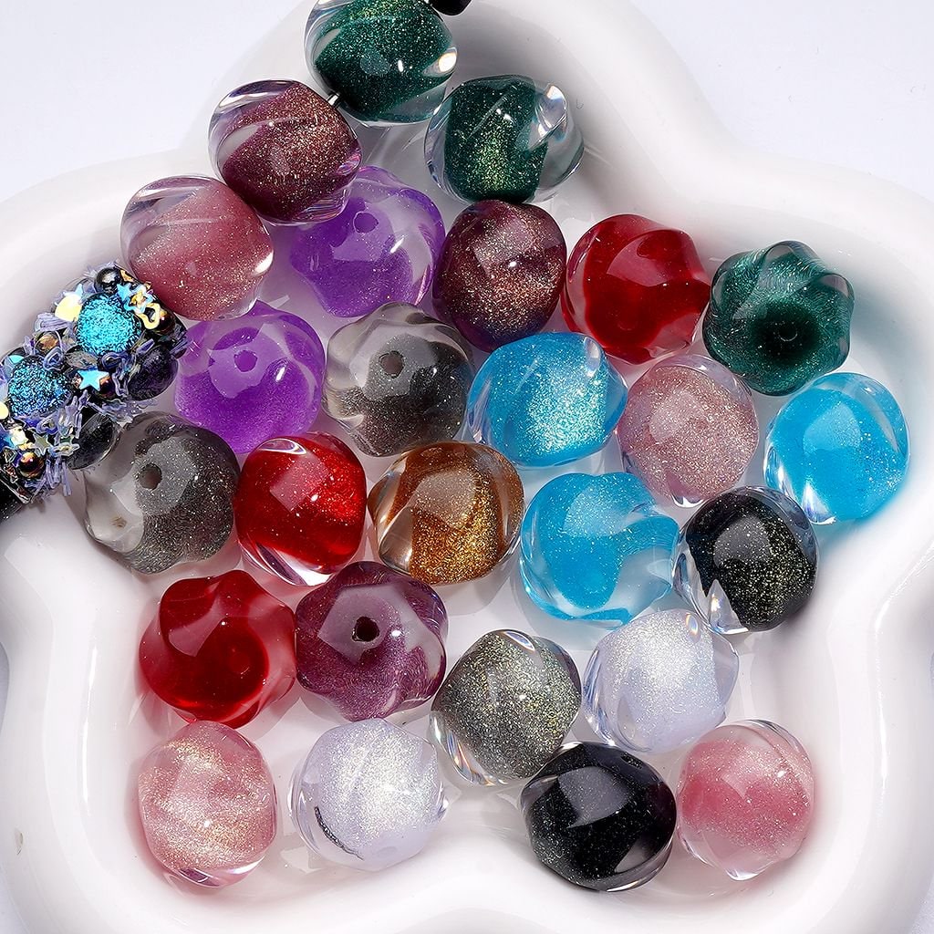 Radiant Multi-Color Swirl Acrylic Beads with Shiny Gold Glitter & Sugar Core, Around 20MM