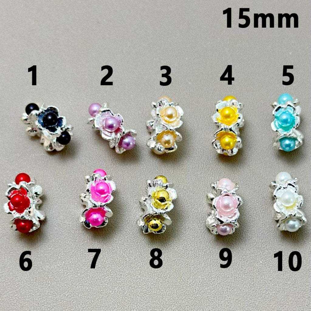 Silver Metal Alloy Exquisite Flower Spacer with Colorful Pearls Inside, 15MM – Please Read the Description