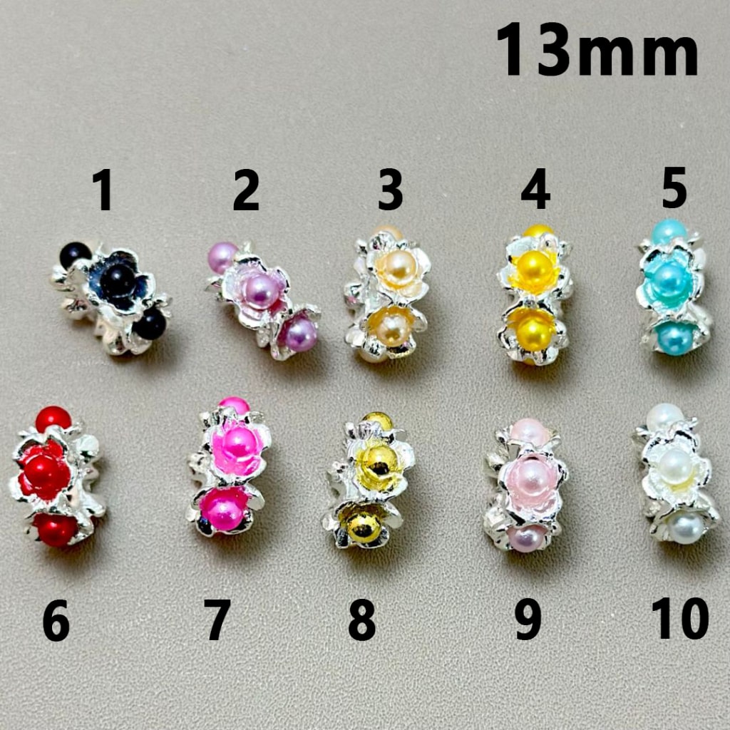 Silver Metal Alloy Exquisite Flower Spacer with Colorful Pearls Inside, 13MM – Please Read the Description