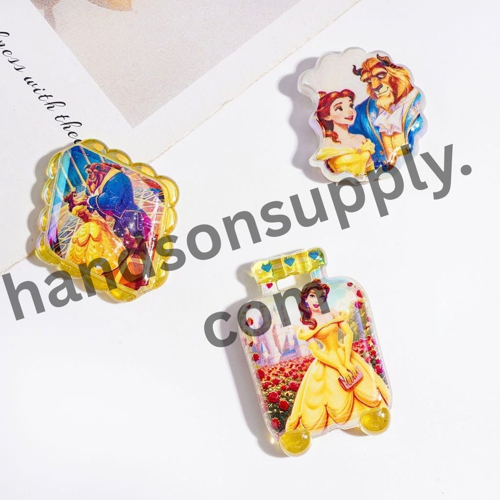 UV-Coated Classic Fairytale Princess & Wild Beast Character Series Acrylic Beads & Pendants, Random Mix