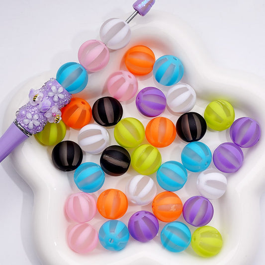 Frosted Acrylic Beads Round Watermelon Stripes Multi-Color 16mm ((Single Color is available for 200pcs(Whole Bag))