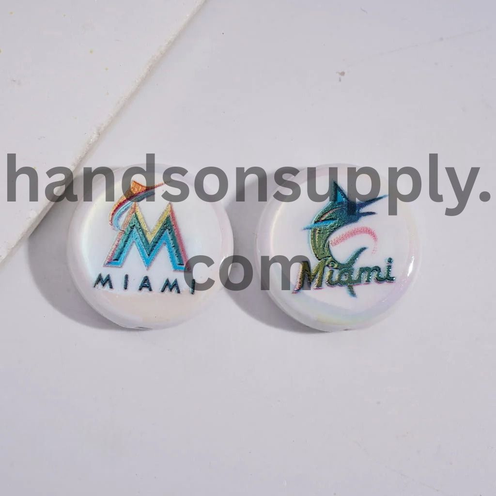 UV Coating with Sports American Baseball Series Acrylic Beads, Around 24MM, Flat Round Shape