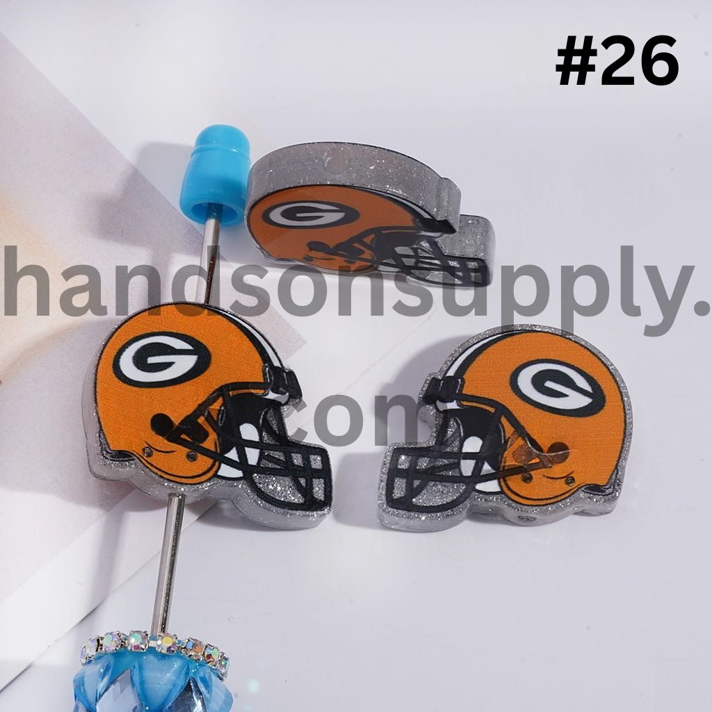 Silver Glitter USA American Football Helmet Shape Acrylic Beads 22*26MM