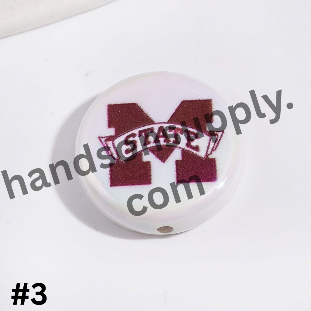 UV-Coated American College Sports Football Team Logo Series Flat Round Acrylic Beads, 23MM