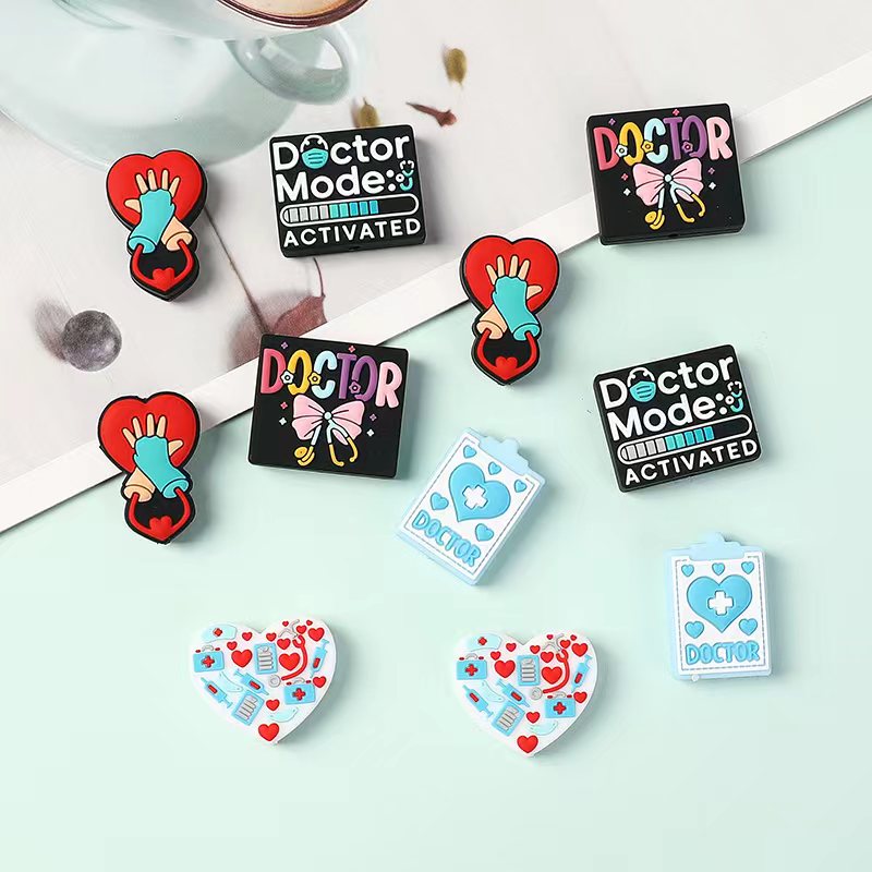 Medical Series Doctor Tools Stethoscope, Heart, Syringe & Mask Silicone Focal Beads
