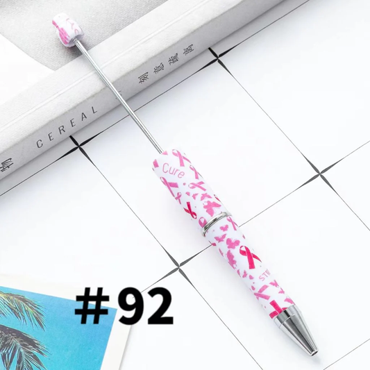Butterflies and Pink Awareness Ribbon Printed Beadable Pens Number 92
