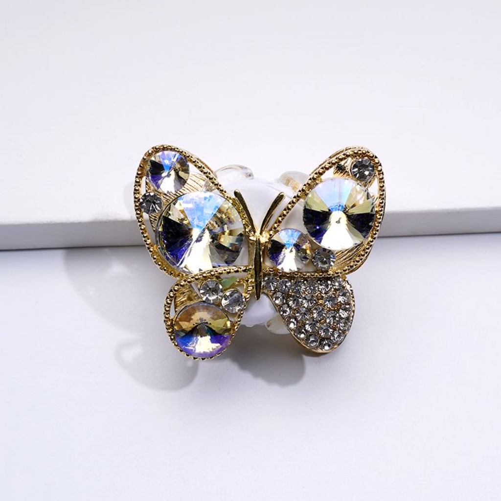Fancy Bling Bling Gold Alloy Butterfly with Red Clear Shiny Rhinestones Clay Beads, Around 35*31MM
