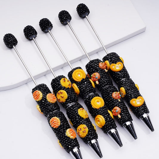Vivid Dessert Design with Biscuits, Cookies, Bread & Cake Black Rhinestones Clay Pens