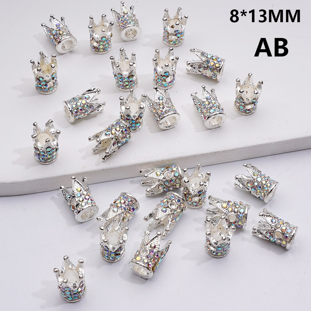 Multi Color Metal Beads with Mini Crown Spacer with Black AB Rhinestones, 8*13 MM (Single Color is available for 100pcs(Whole bag))