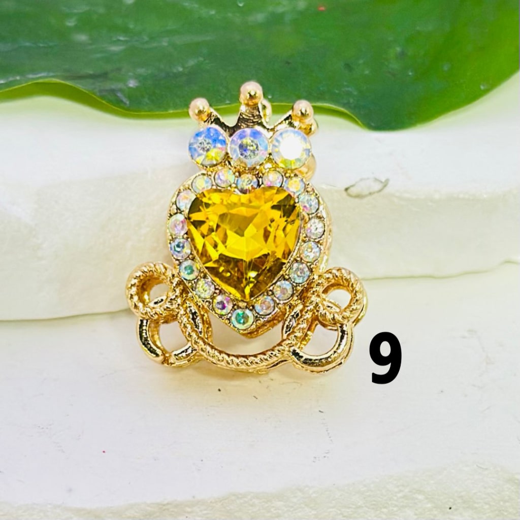 Gold Alloy Heart Crown with Mini AB Rhinestones Bling Bling Colorful Heart Rhinestones Beads, Around 26*22MM
