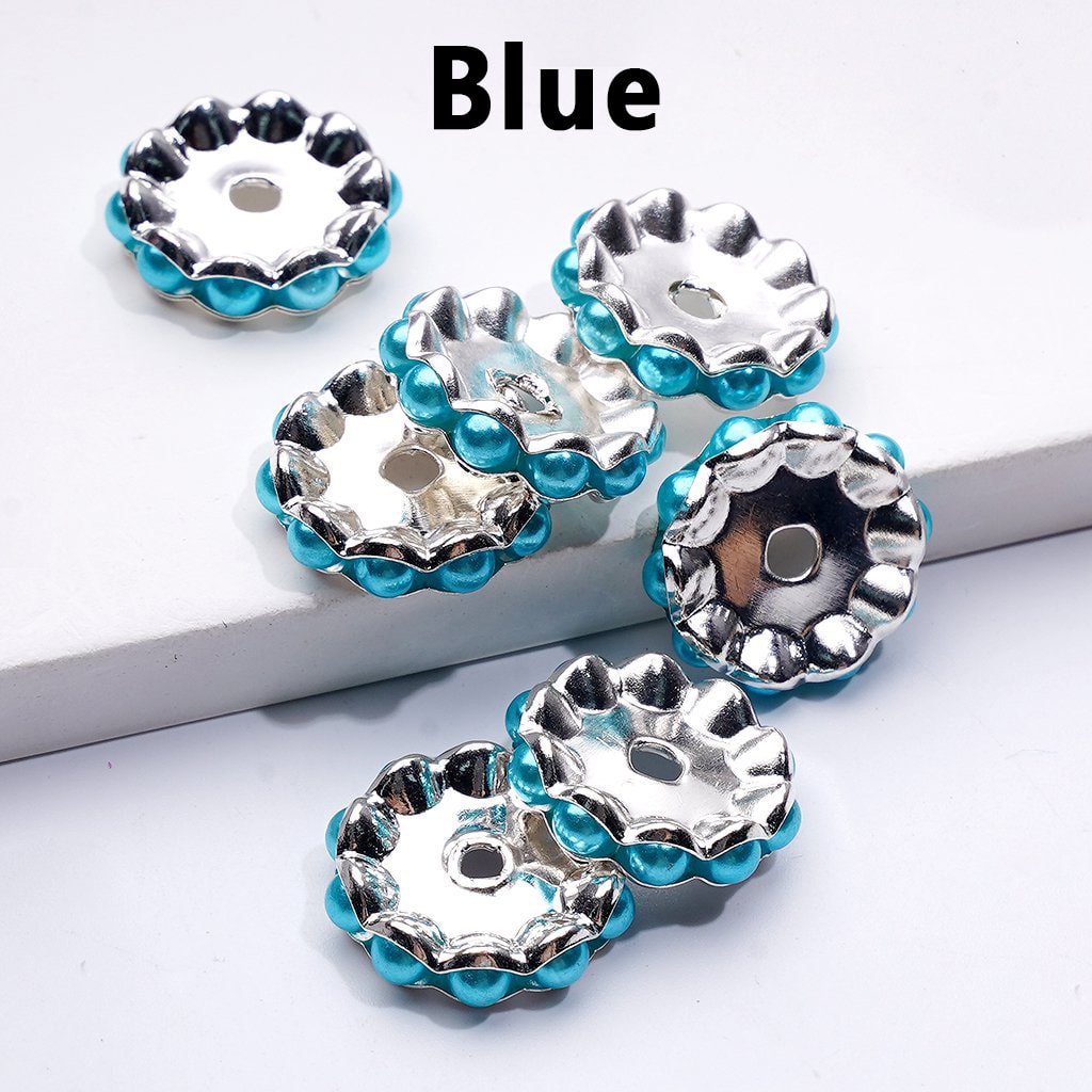 Wavy Silver Metal Spacer – Vibrant Multi-Color Pearls, 15MM