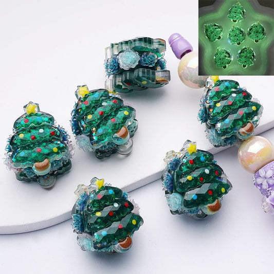 Luminous Christmas Tree with Star and Shiny Flowers Clay Beads 31*29MM AB Rhinestones