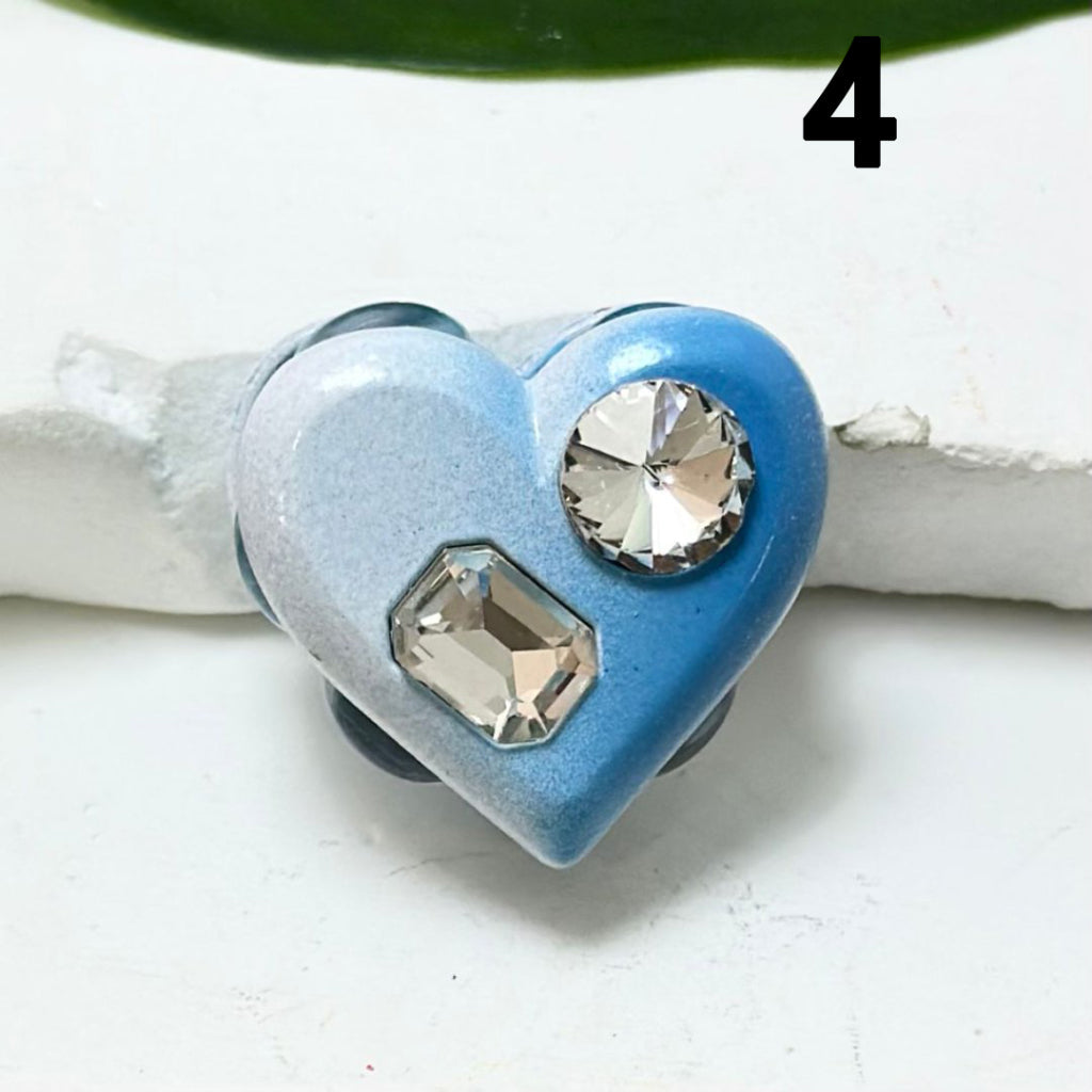 Ombre Blue Series Fancy Alloy Heart, Rectangle with Shiny Rhinestones, Square, Pearls, Clay Beads