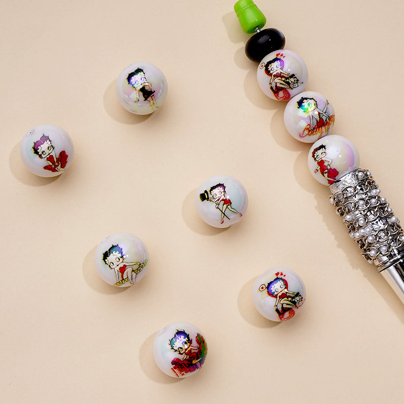 UV Finish Sassy Sweetheart White Round Acrylic Beads, 16MM