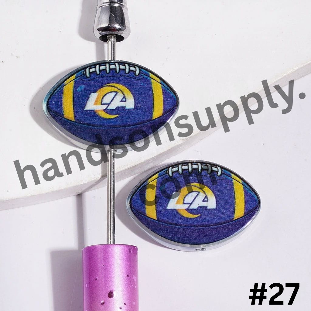 UV-Coated American Football Shape Acrylic Beads, Assorted Team Designs, 20-29MM, Random Mix