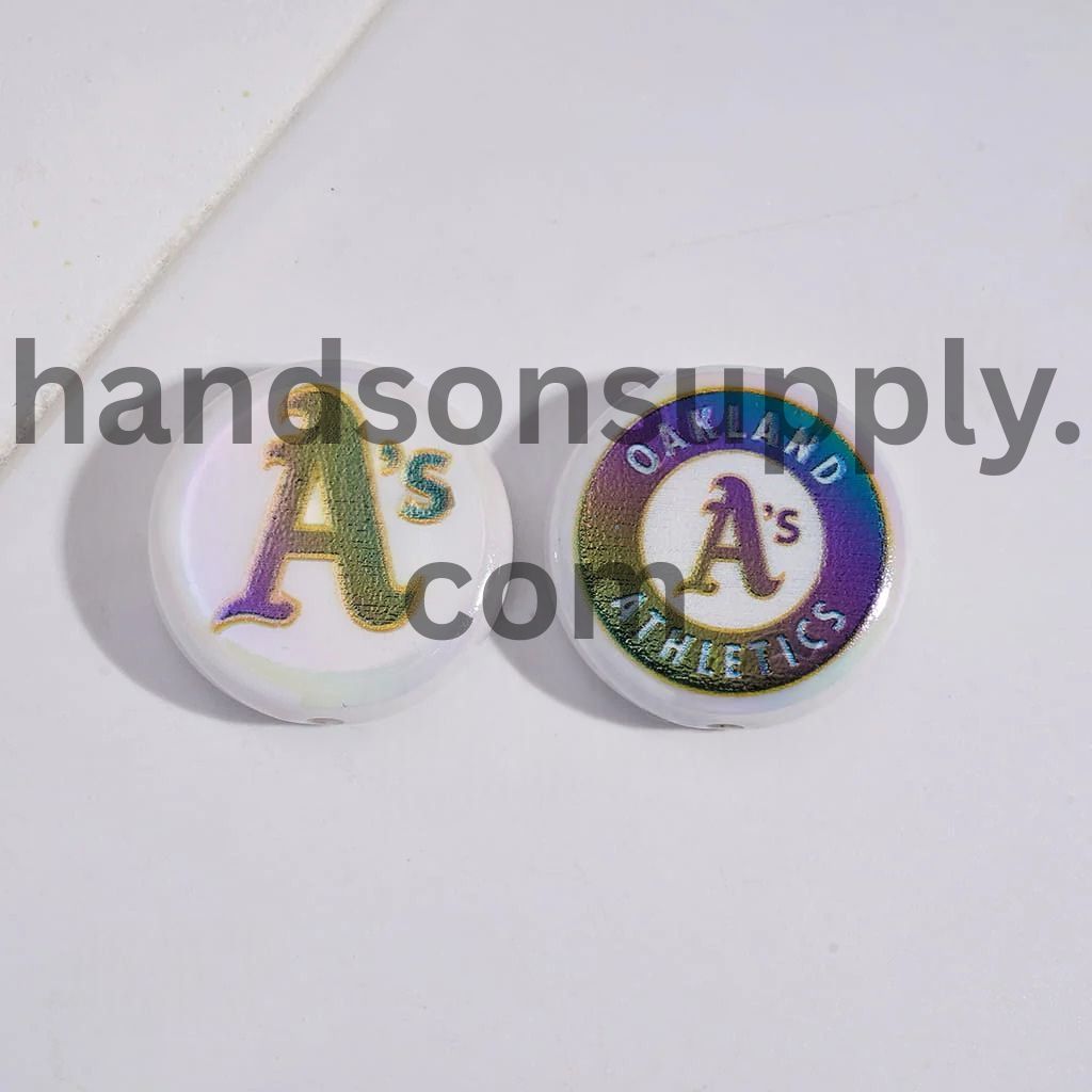 UV Coating with Sports American Baseball Series Acrylic Beads, Around 24MM, Flat Round Shape