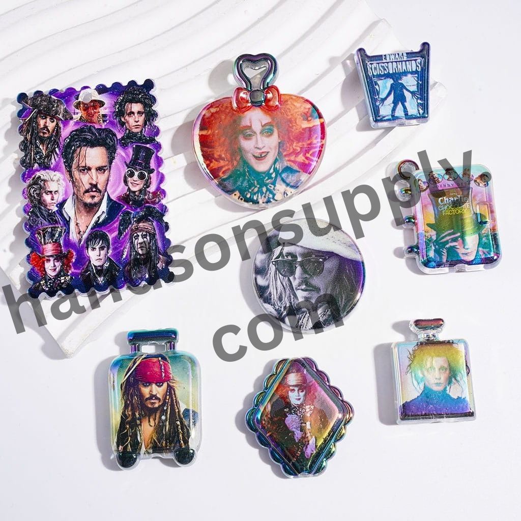 UV-Finished Adorable Lonely Scissorhands Robot Character Series Acrylic Beads & Pendants, Random Mix