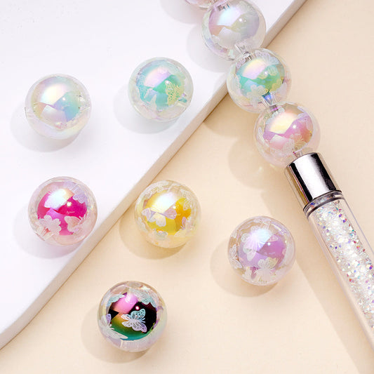 Clear Acrylic Beads with Double Layer White Butterfly Pattern, Random Mix, 16MM
