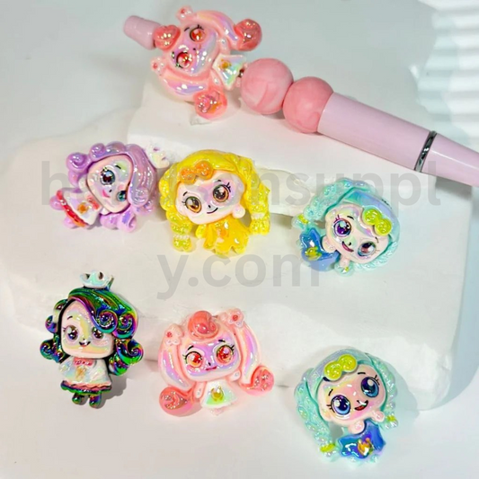 Cute Big-Eyed Girl with Braids UV Finish Acrylic Beads Around 32×30MM