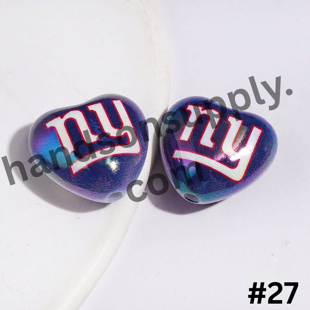 UV-Coated Heart-Shaped American Football Team Logo Series Acrylic Beads, 18*20MM