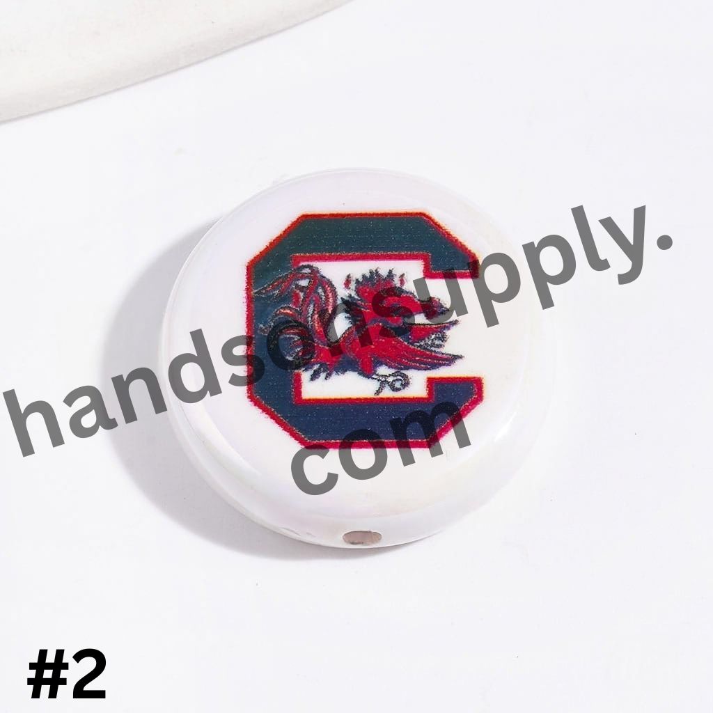 UV-Coated American College Sports Football Team Logo Series Flat Round Acrylic Beads, 23MM