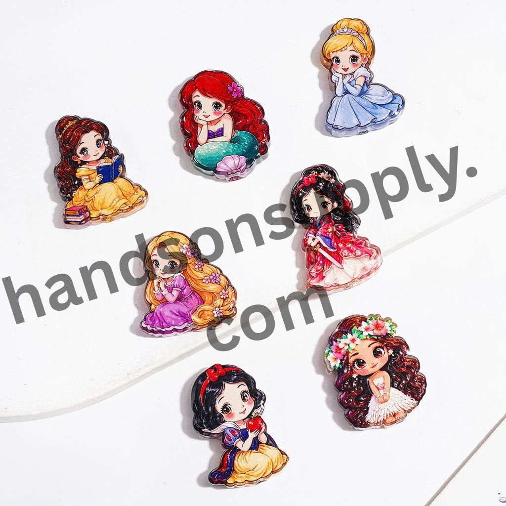 Elegant Fairytale Princess Characters in Various Styles Semi-Clear Acrylic Beads, Random Mix