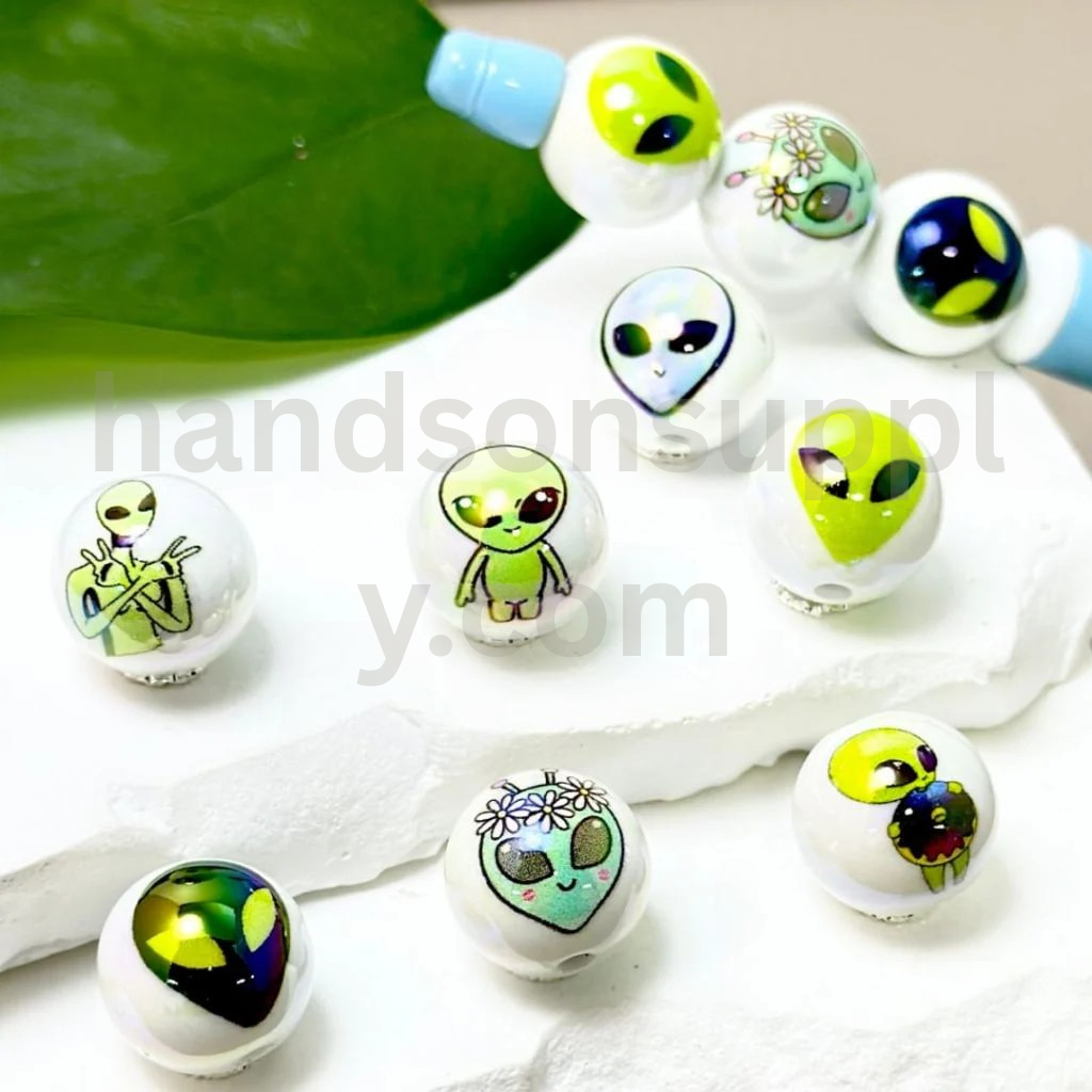 Green Toy Adventure Theme White Round 16MM Random Mix UV Finish Acrylic Beads