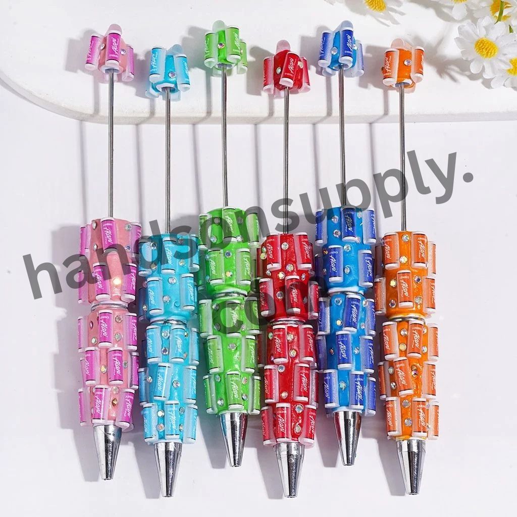 Colorful Canned Functional Beverage Designs with AB Rhinestones Beadable Clay Pens, Multi-Color, Random Mix