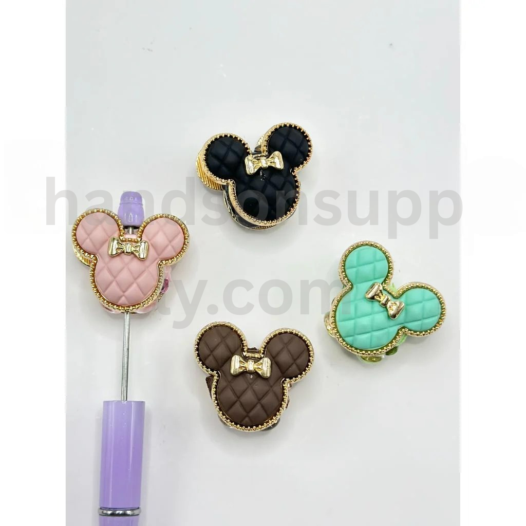 Gold Double-Sided Mouse Head with Bow and Colorful Rhinestones 30×34MM Alloy Beads