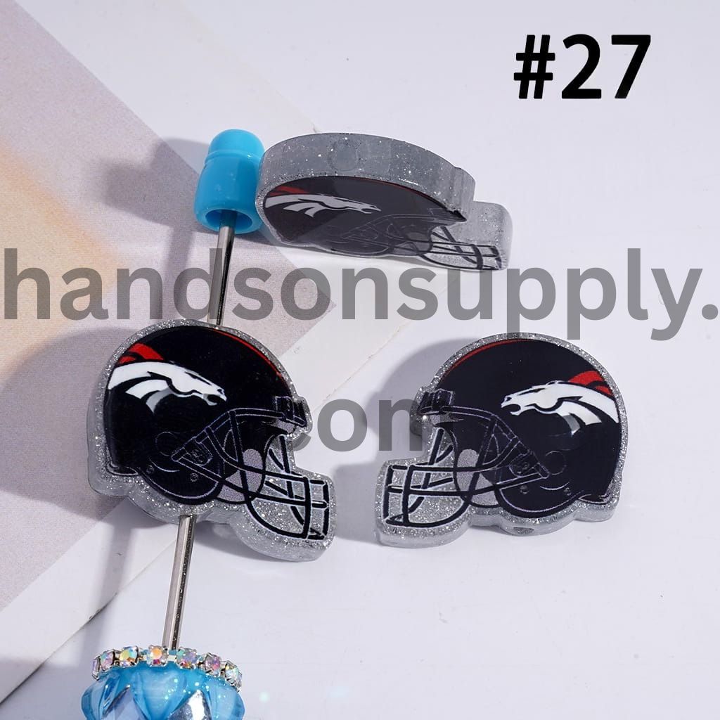 Silver Glitter USA American Football Helmet Shape Acrylic Beads 22*26MM
