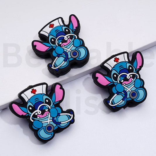 Cute Blue Toy Adventure with a Nurse Hat Holds a Stethoscope Silicone Focal Beads