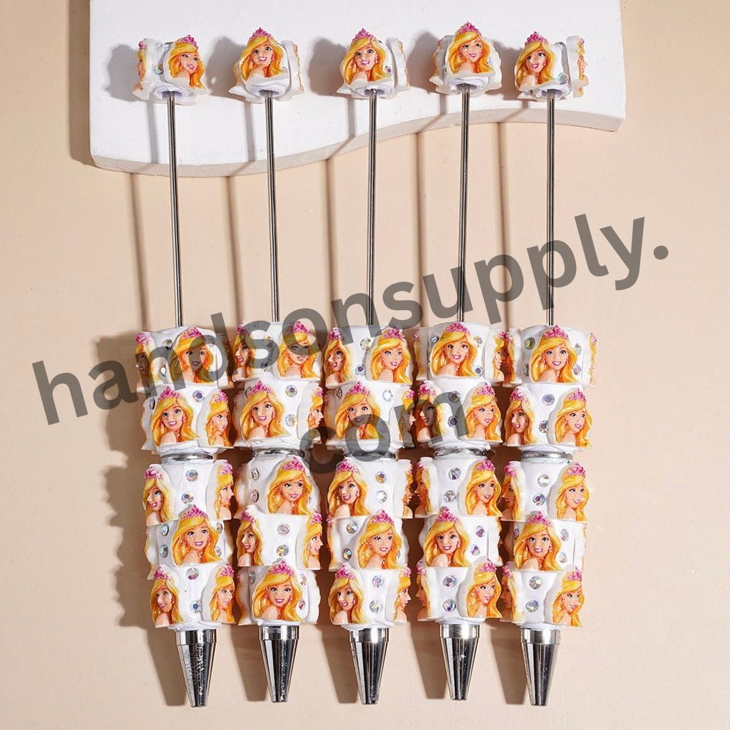 Cute Princess Fashion Doll Girl Character Series Beadable Clay Pens with AB Rhinestones