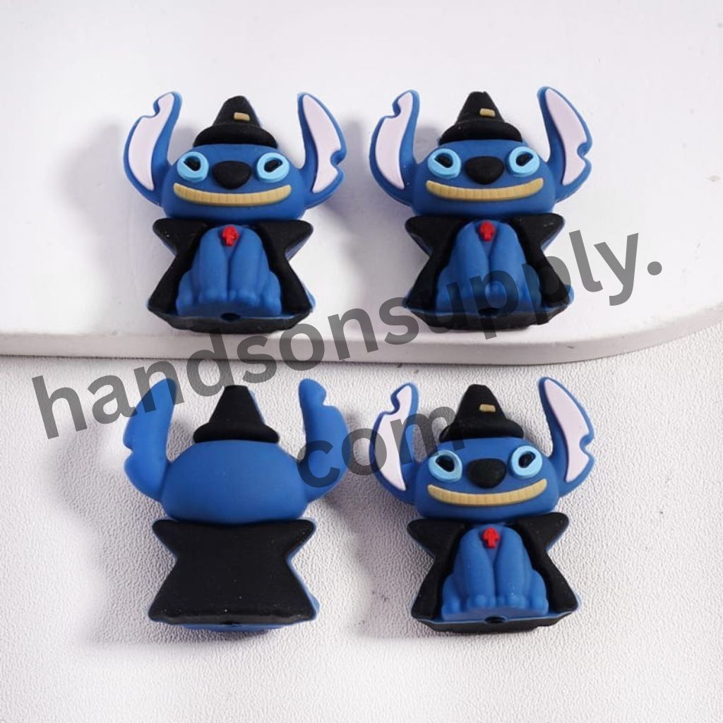3D Cute Monster Character with Wizard Hat and Horror Face, Halloween Theme Stitch Vampire Silicone Focal Beads