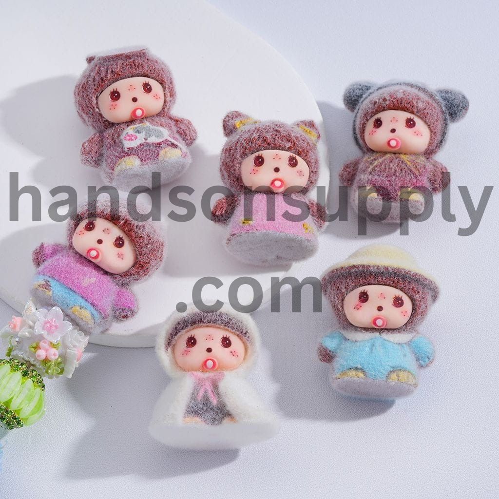 Cute Flocked Baby Monkey Doll for Pen Topper or Acrylic Figurine Beads, Pendants Jewelry Accessories, Random Mix (Please Read Description)