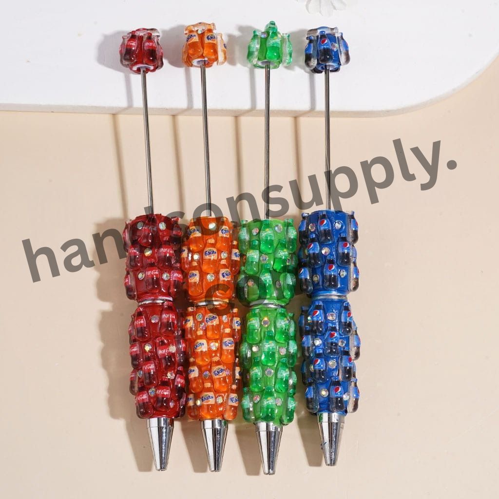Mini Soda Bottle Charms, Carbonated Soft Drink Bottles & AB Rhinestones, Beadable Clay Pens, Random Mix