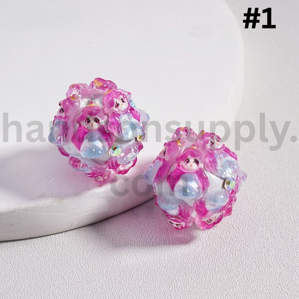 Cute Disney Royal Girl Snow Whit Mermai Tian Rapunze Auror Cinderell Arie with AB Rhinestones Round Clay Beads 20MM
