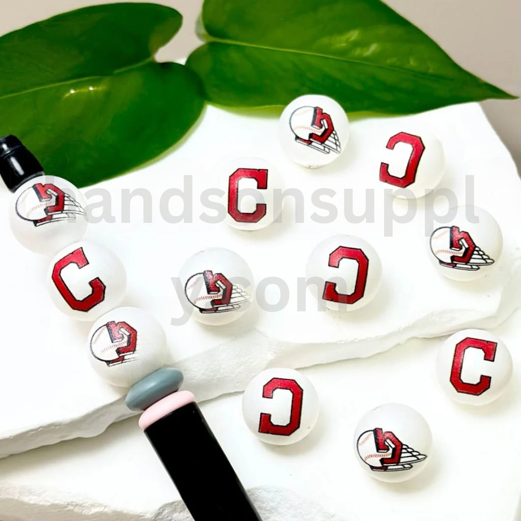 Cleveland Guardians Baseball Theme 16MM Frosted White Round Acrylic Beads Random Mix