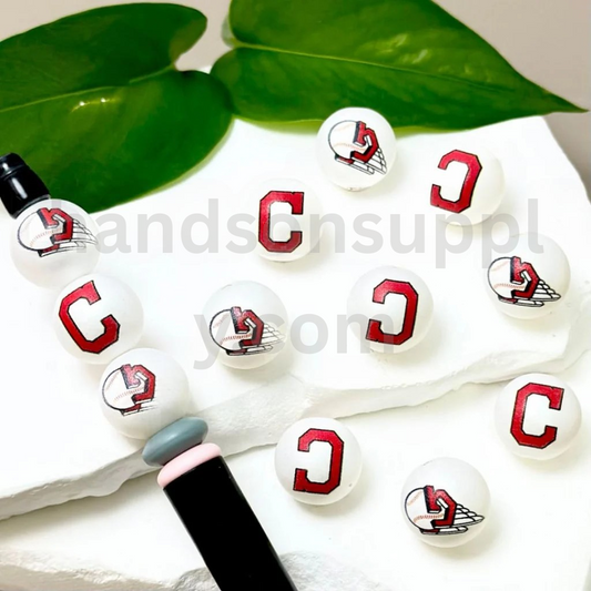 Cleveland Guardians Baseball Theme 16MM Frosted White Round Acrylic Beads Random Mix