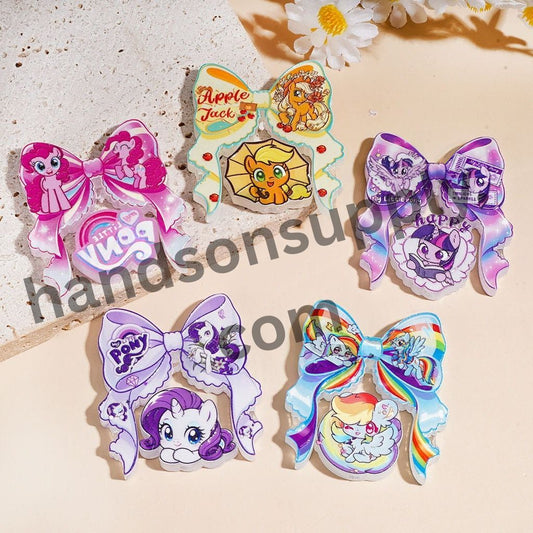 Cute Fantasy Unicorn & Little Horse Character Printed Bow and Decoration Acrylic Pendant, Multi Colors Random Mix (Please Read Description)