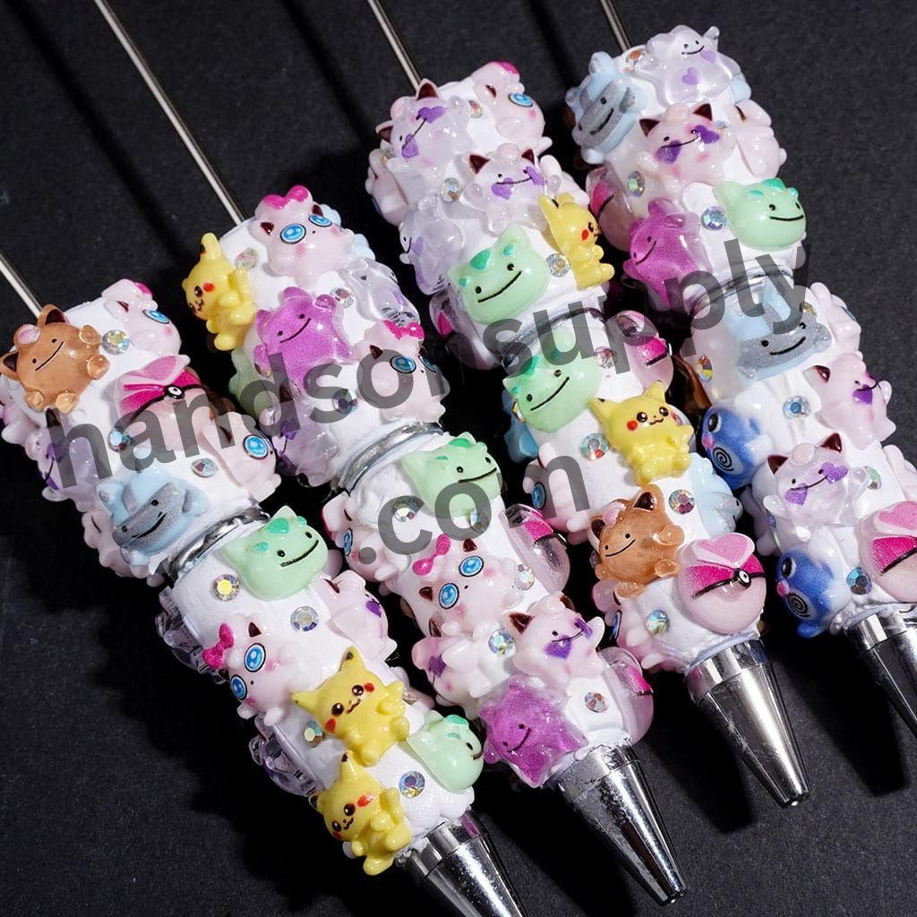 Cute Small Monster Character Series Beadable Clay Pens with AB Rhinestone