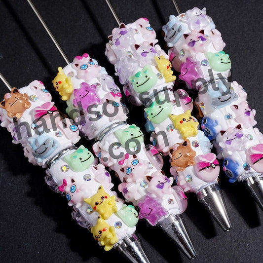 Cute Small Monster Character Series Beadable Clay Pens with AB Rhinestone
