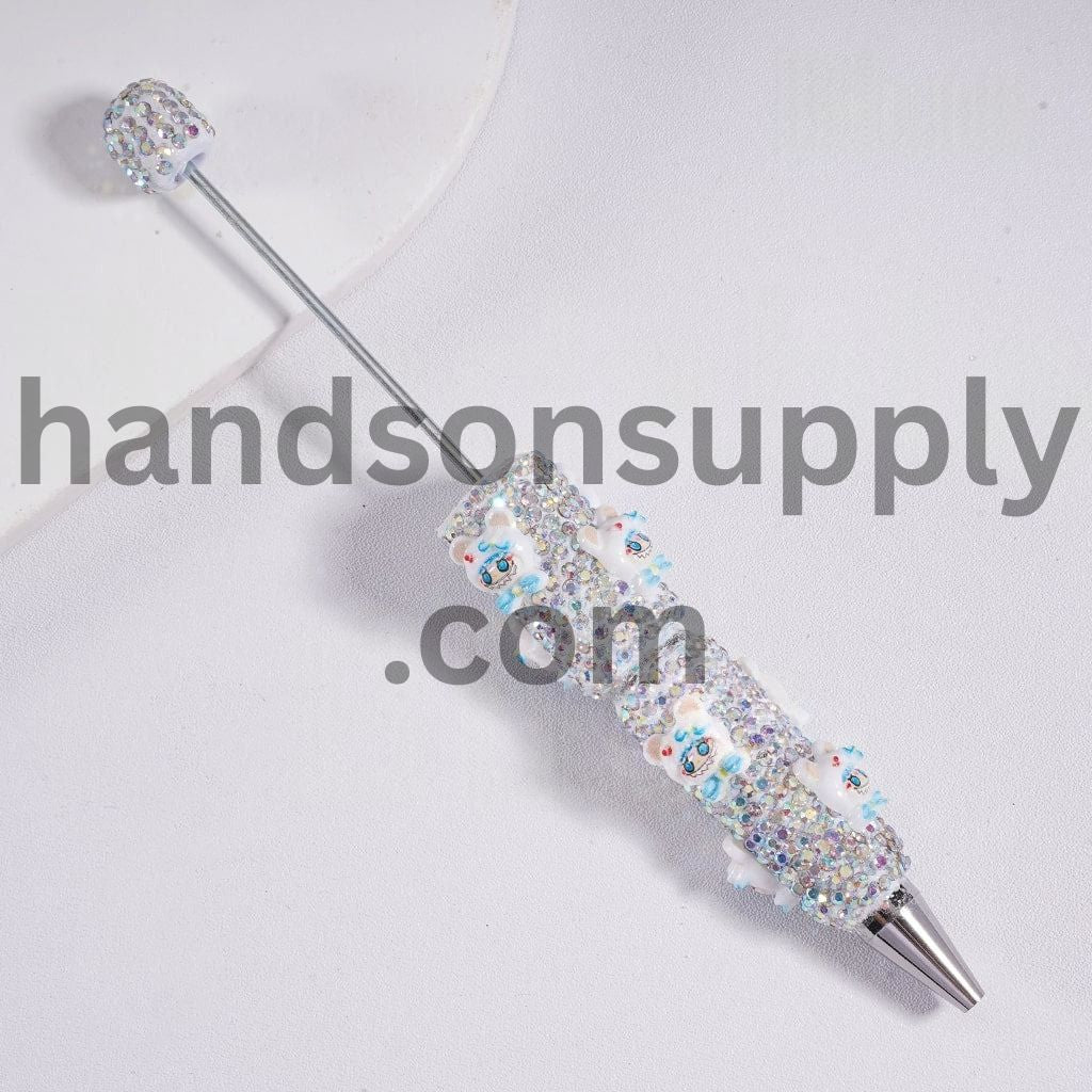 Cute Monster Doll Mystic clown Head with Luminous AB Rhinestones Bear Style Hat Beadable Clay Pen
