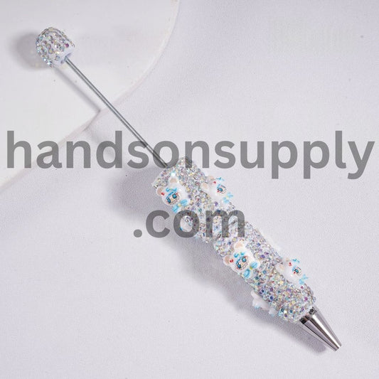 Cute Monster Doll Mystic clown Head with Luminous AB Rhinestones Bear Style Hat Beadable Clay Pen
