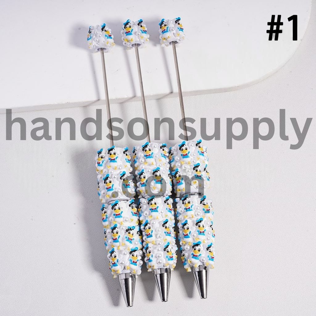 Girl Boy Mouse & Duck Series White Pearls Beadable Clay Pen, Random Mix