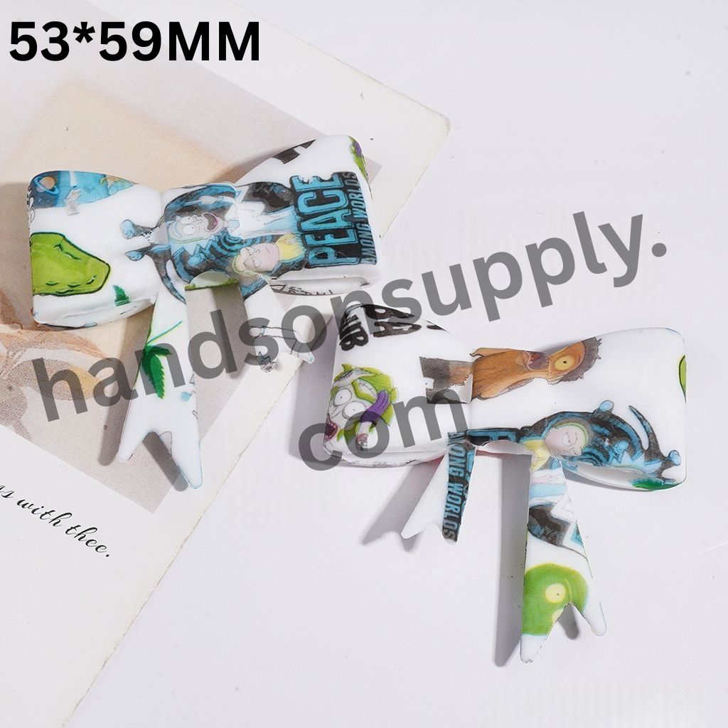 Playful Cartoon Character Crazy Scientist & Kind Boy Designs Soft Bowtie Shaped Silicone Focal Beads, 53*59MM