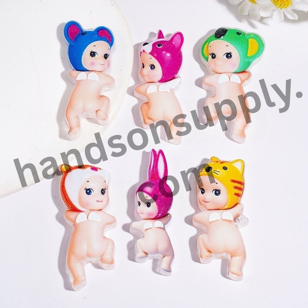 Adorable Japanese Baby Boy Wearing Diverse Animal Head Masks Acrylic Beads, Random Mix