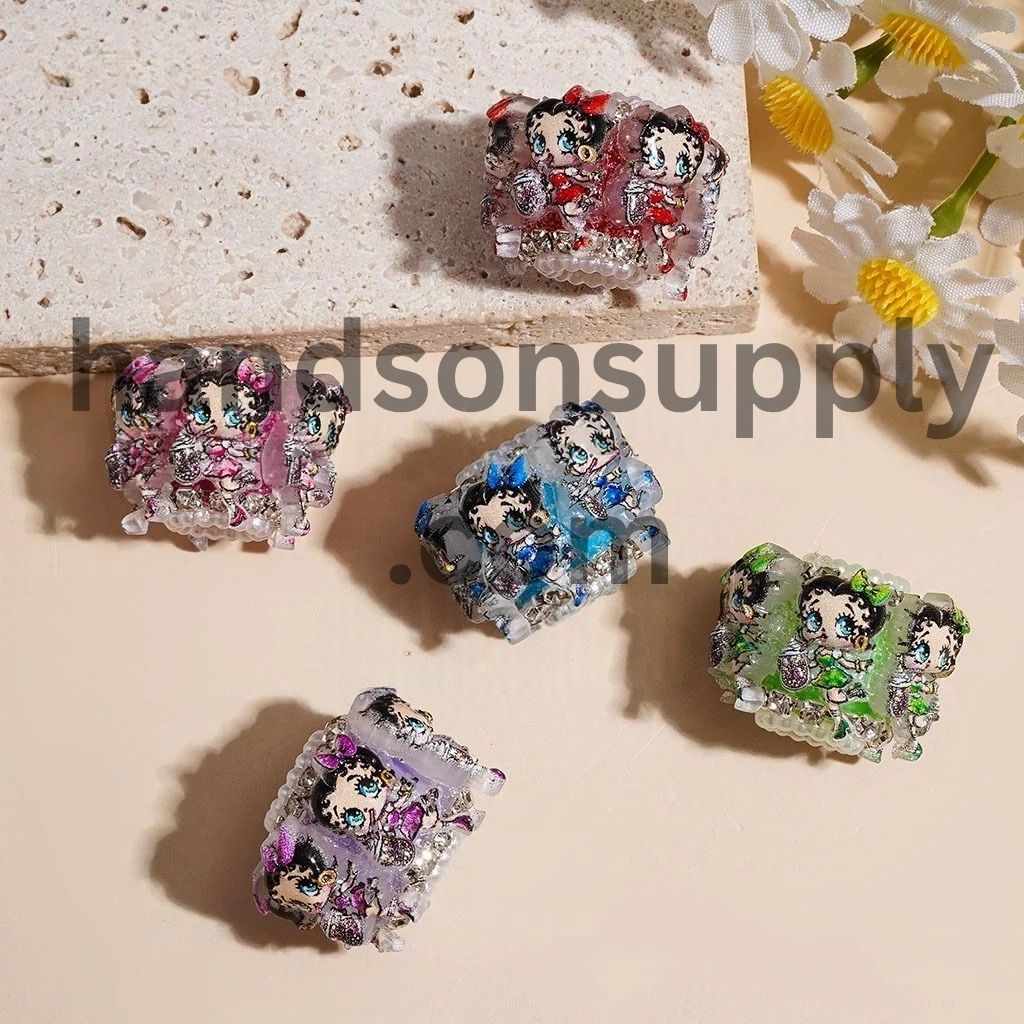 Playful Sea Navigator Adventure Characters Printed Fabric Bowtie with White Pearl, Sparkling Cone-Shaped AB Rhinestones & Clear Round Loop Sugar Beads, 56*91MM