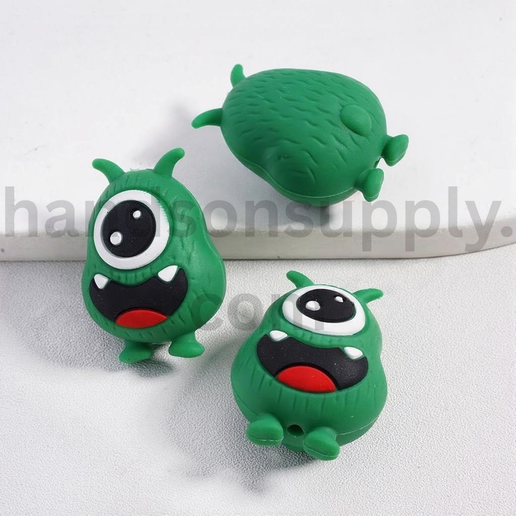 3D Cute Green Monster Big Eyes Silicone Focal Beads
