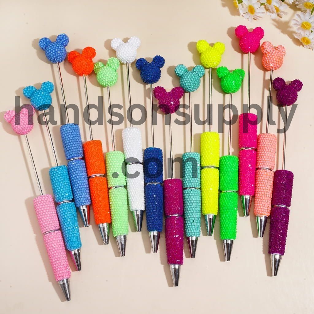 Vibrant Color Mouse Head Pen Topper with Sparkly Rhinestone Fluorescent Beadable Clay Pen (Please Read Description)