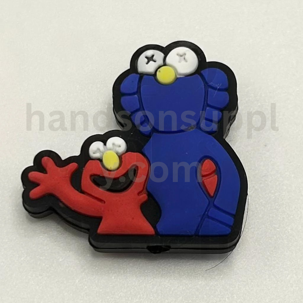 Fuzzy Blue Puppet and Red Monster Character Silicone Focal Beads